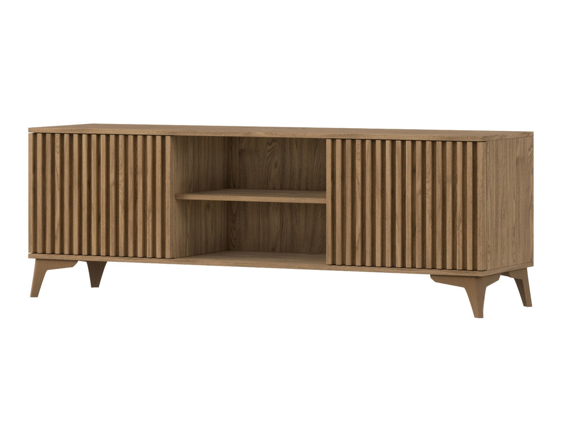 Meuble TV en bois 2 portes et 2 niches 150 cm Portmore