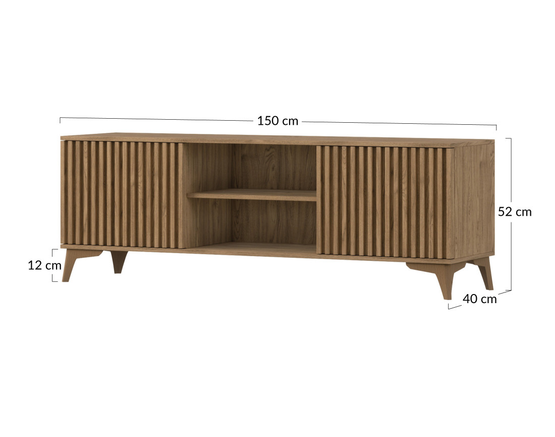 Meuble TV en bois 2 portes et 2 niches 150 cm Portmore