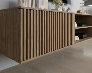 Meuble TV suspendu en bois 2 niches et 1 porte 150 cm Portmore