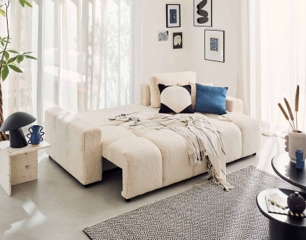 Canapé d'angle réversible convertible avec coffre 4 places en fausse fourrure Crocus