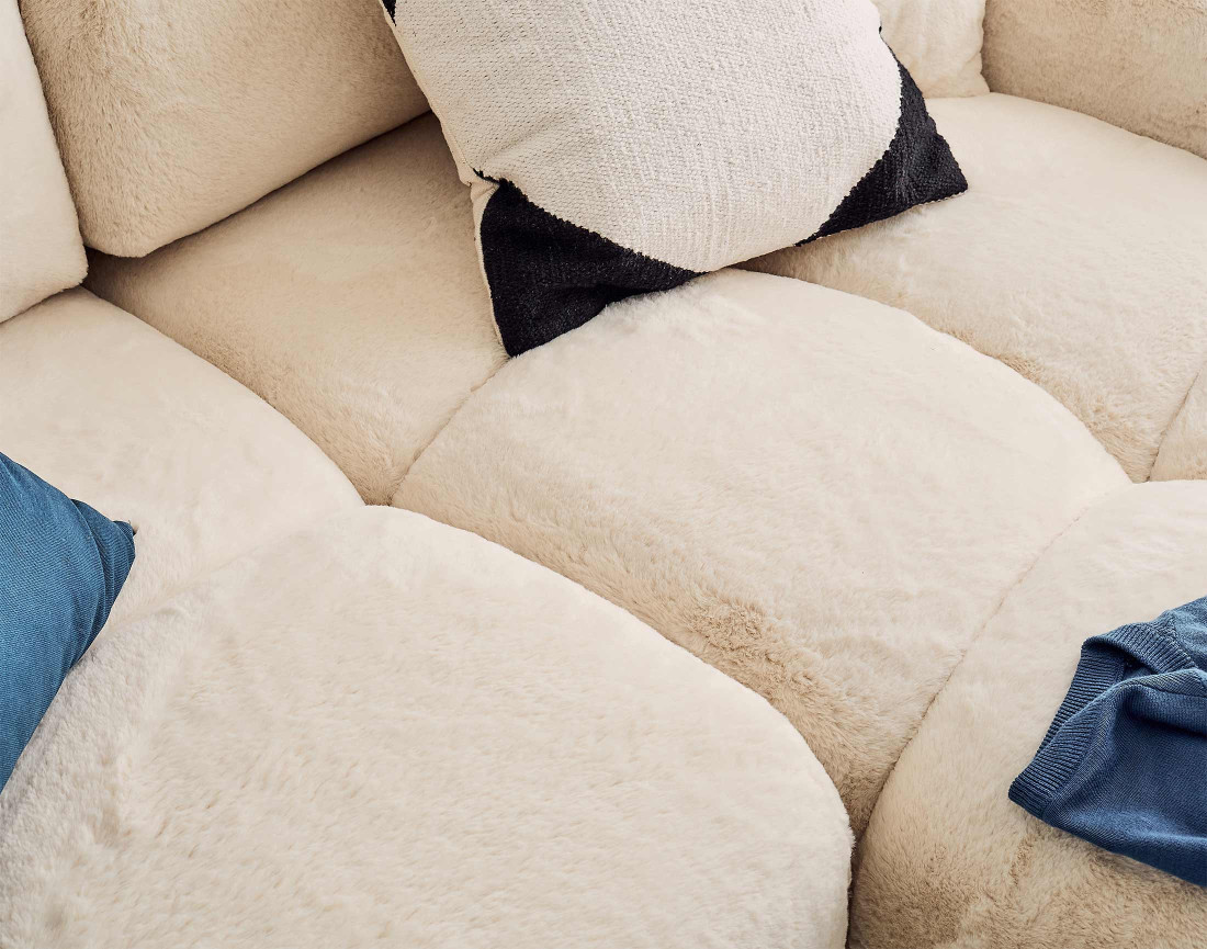 Canapé d'angle réversible convertible avec coffre 4 places en fausse fourrure Crocus Canapé d'angle réversible convertible avec coffre 4 places en fausse fourrure Crocus