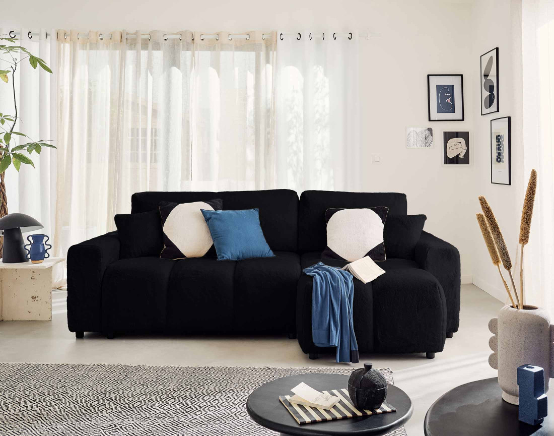 Canapé d'angle réversible convertible avec coffre 4 places en fausse fourrure Crocus Canapé d'angle réversible convertible avec coffre 4 places en fausse fourrure Crocus