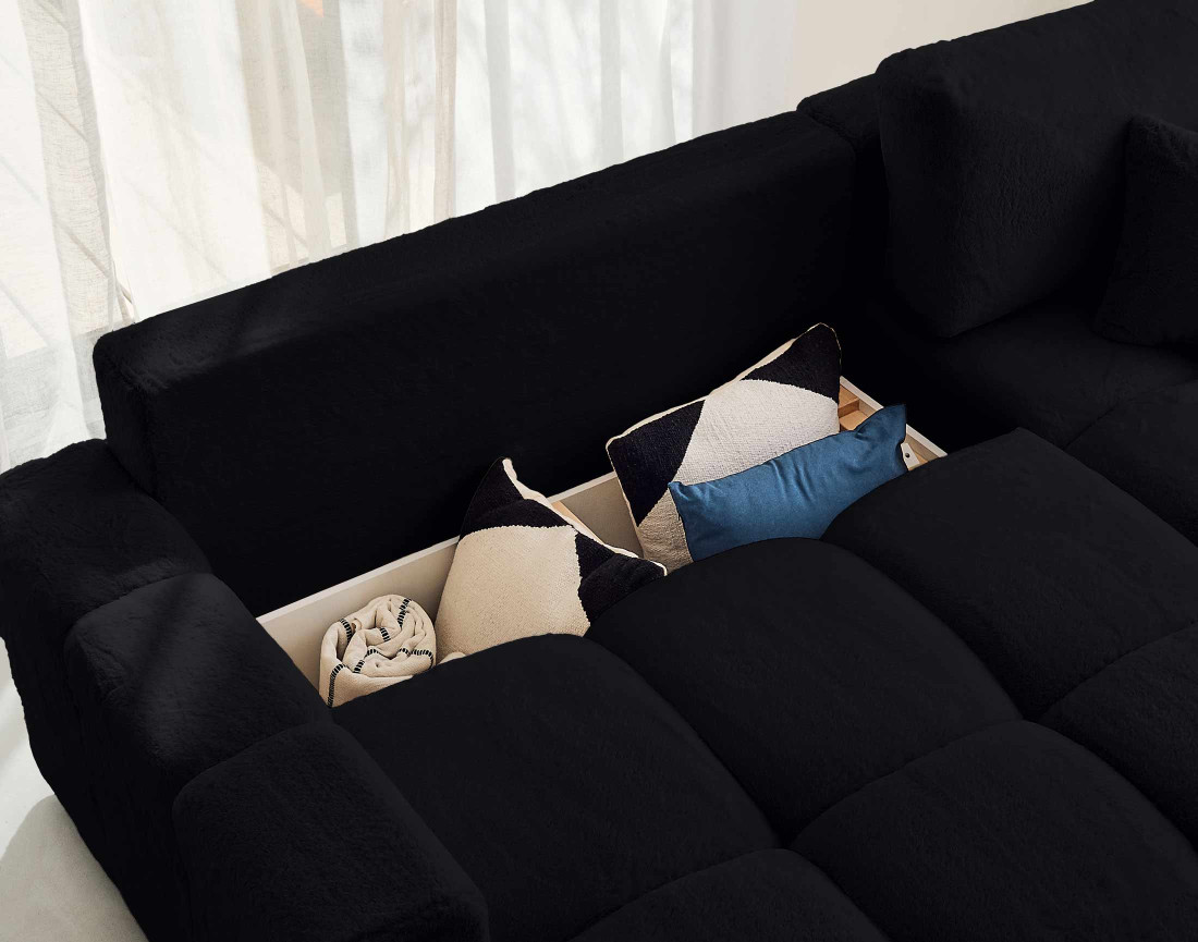 Canapé d'angle réversible convertible avec coffre 4 places en fausse fourrure Crocus Canapé d'angle réversible convertible avec coffre 4 places en fausse fourrure Crocus