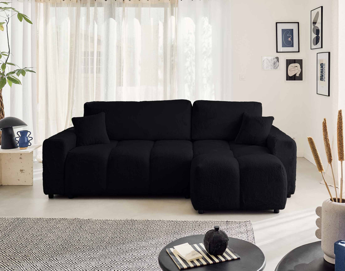 Canapé d'angle réversible convertible avec coffre 4 places en fausse fourrure Crocus Canapé d'angle réversible convertible avec coffre 4 places en fausse fourrure Crocus