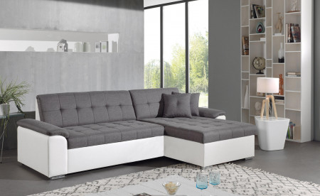 HANS - Canapé d'angle réversible convertible en tissu et simili HANS - Canapé d'angle réversible convertible en tissu et simili