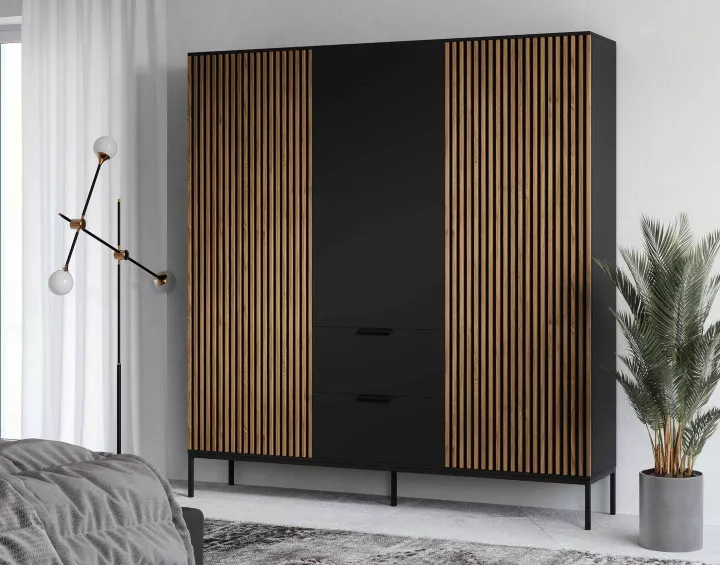 Armoire bois et noir 185x200 cm Savanna