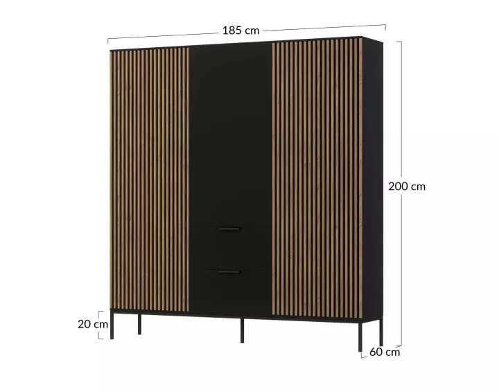 Armoire bois et noir 185x200 cm Savanna