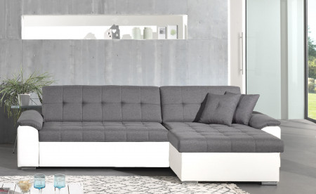 HANS - Canapé d'angle réversible convertible en tissu et simili HANS - Canapé d'angle réversible convertible en tissu et simili