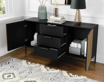 Buffet bas bois et noir 3 tiroirs et 2 portes 150 cm Savanna