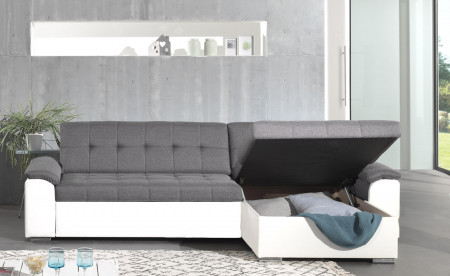 HANS - Canapé d'angle réversible convertible en tissu et simili HANS - Canapé d'angle réversible convertible en tissu et simili