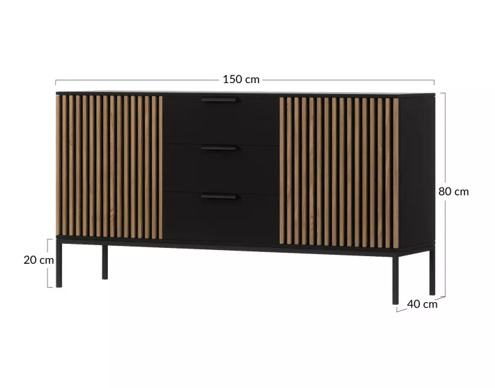 Buffet bas bois et noir 150 cm Savanna