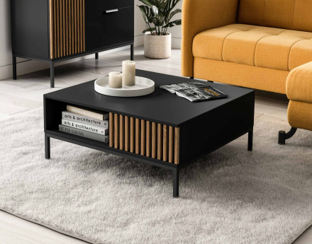 Table basse bois et noir 1 tiroir et 1 niche 80 cm Savanna