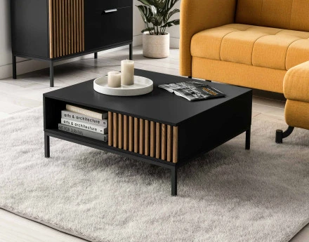 Table basse bois et noir 1 tiroir et 1 niche 80 cm Savanna