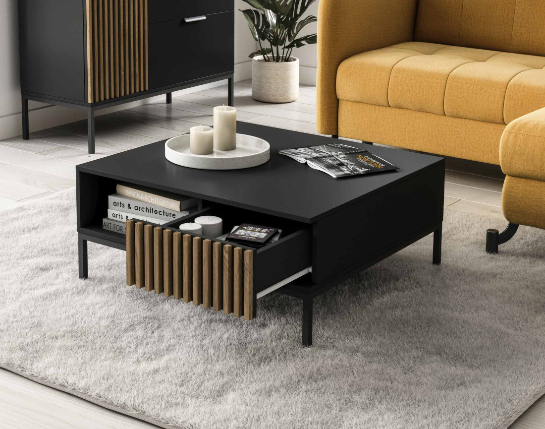 Table basse bois et noir 80 cm Savanna