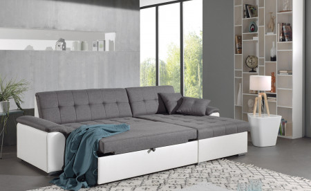 HANS - Canapé d'angle réversible convertible en tissu et simili HANS - Canapé d'angle réversible convertible en tissu et simili