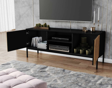 Meuble TV bois et noir 2 portes et 2 niches 150 cm Savanna
