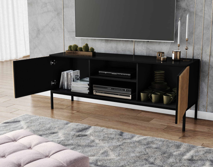 Meuble TV bois et noir 150 cm Savanna