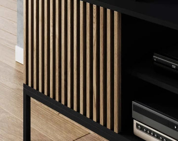 Meuble TV bois et noir 2 portes et 2 niches 150 cm Savanna