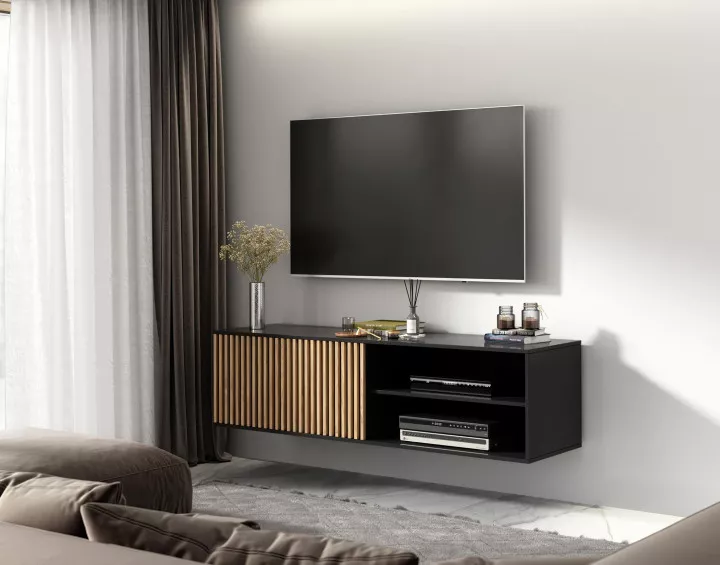 Meuble TV suspendu bois et noir 150 cm Savanna