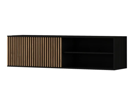 Meuble TV suspendu bois et noir 2 niches et 1 porte 150 cm Savanna