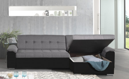HANS - Canapé d'angle réversible convertible en tissu et simili HANS - Canapé d'angle réversible convertible en tissu et simili