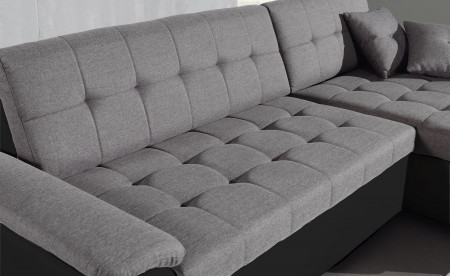 HANS - Canapé d'angle réversible convertible en tissu et simili HANS - Canapé d'angle réversible convertible en tissu et simili
