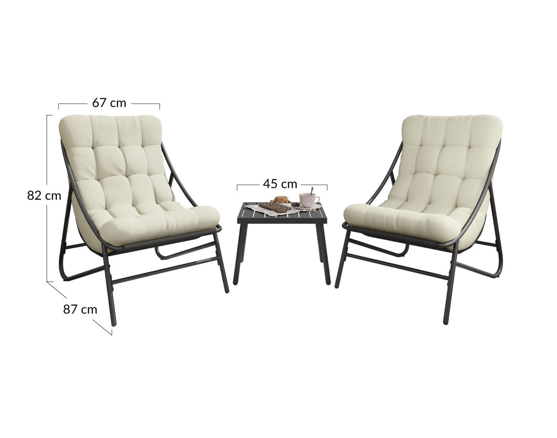 Salon bas de jardin 2 places métal gris anthracite coussins beiges Trinity
