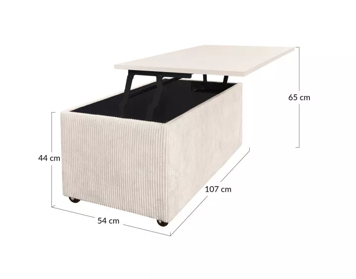 Table basse avec plateau relevable et coffre en velours côtelé 107 cm Pirae