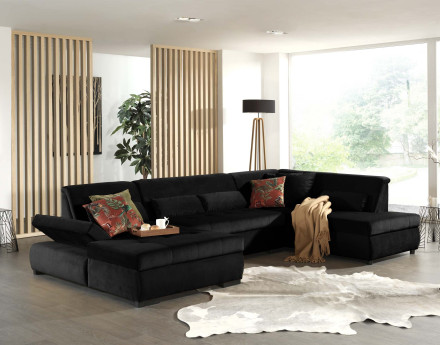 Canapé panoramique d'angle droit 7 places XXL en velours Vermont