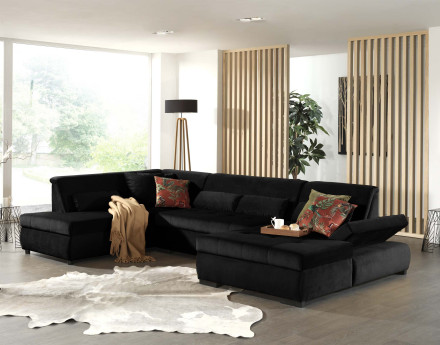 Canapé panoramique d'angle gauche 7 places XXL en velours Vermont