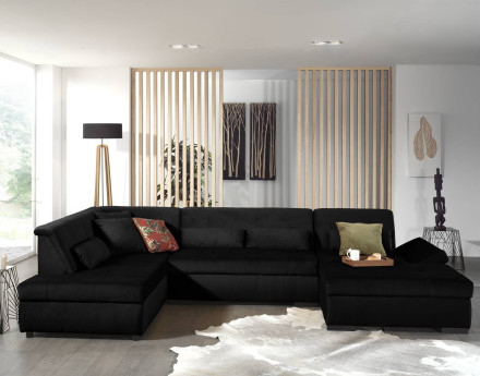 Canapé panoramique d'angle gauche 7 places XXL en velours Vermont