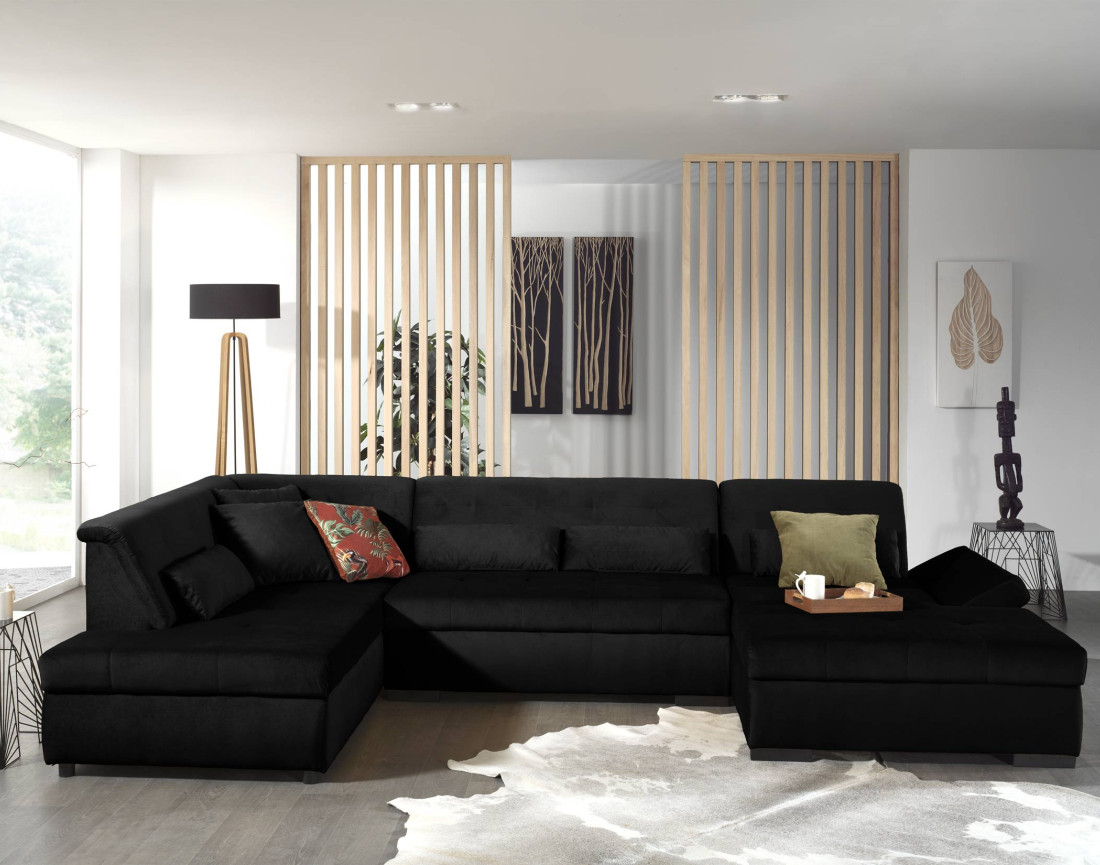 Canapé panoramique d'angle gauche 7 places XXL en velours Vermont