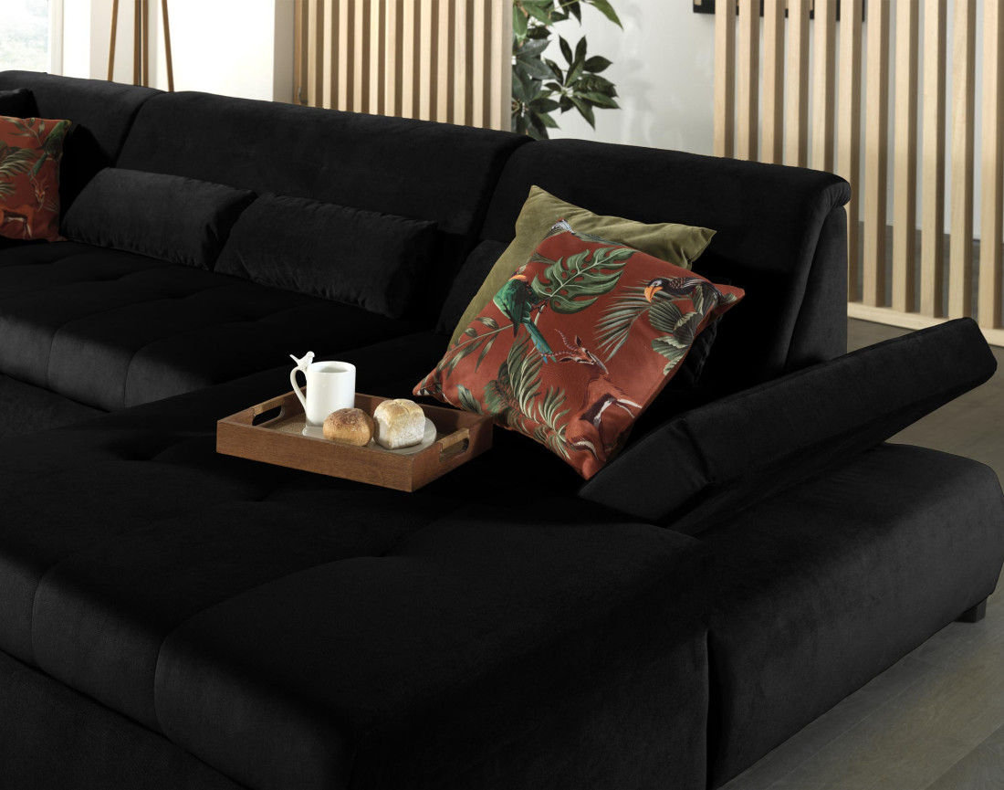 Canapé panoramique d'angle gauche 7 places XXL en velours Vermont