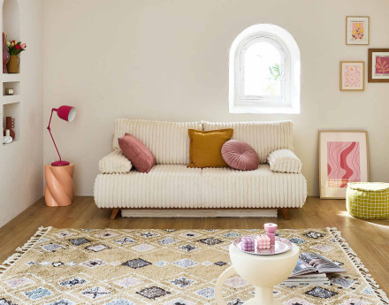 Canapé 3 places convertible avec coffre en fausse fourrure côtelée Cristal