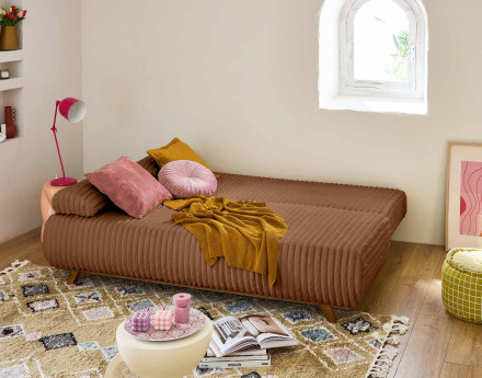 Canapé 3 places convertible avec coffre en fausse fourrure côtelée Cristal