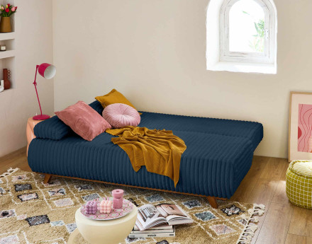 Canapé 3 places convertible avec coffre en fausse fourrure côtelée Cristal