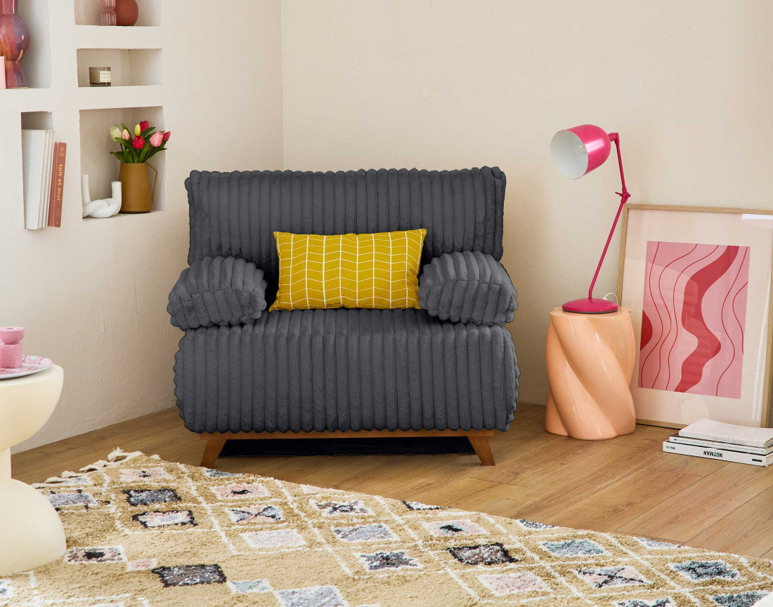 Fauteuil convertible avec coffre en fausse fourrure côtelée Cristal