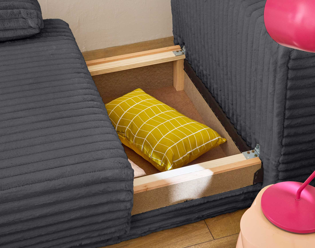 Fauteuil convertible avec coffre en fausse fourrure côtelée Cristal