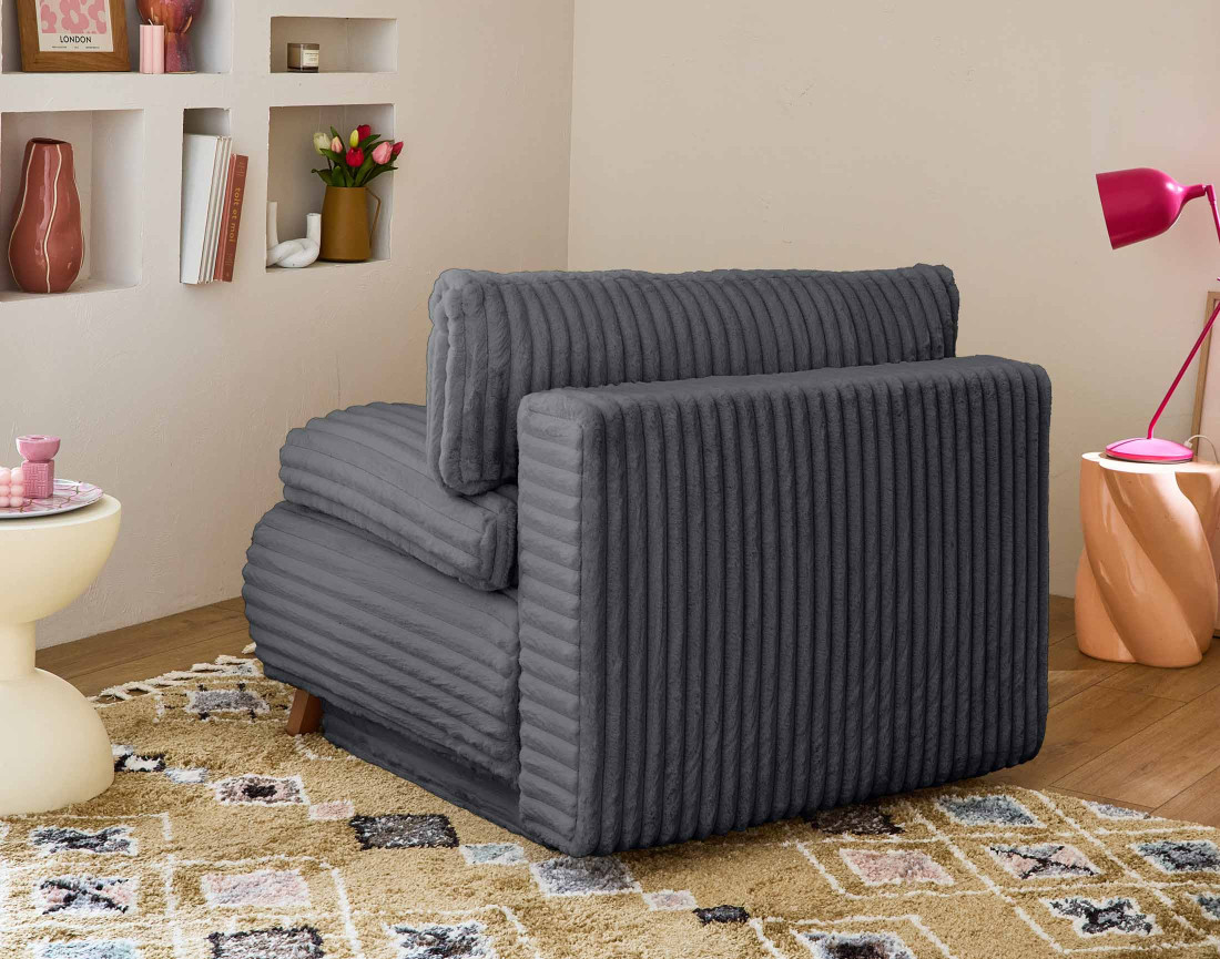 Fauteuil convertible avec coffre en fausse fourrure côtelée Cristal