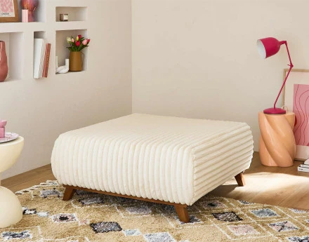 Pouf modulable 95 cm en fausse fourrure côtelée Cristal