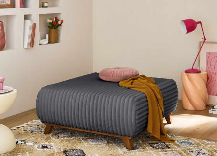 Pouf modulable 95 cm en fausse fourrure côtelée Cristal