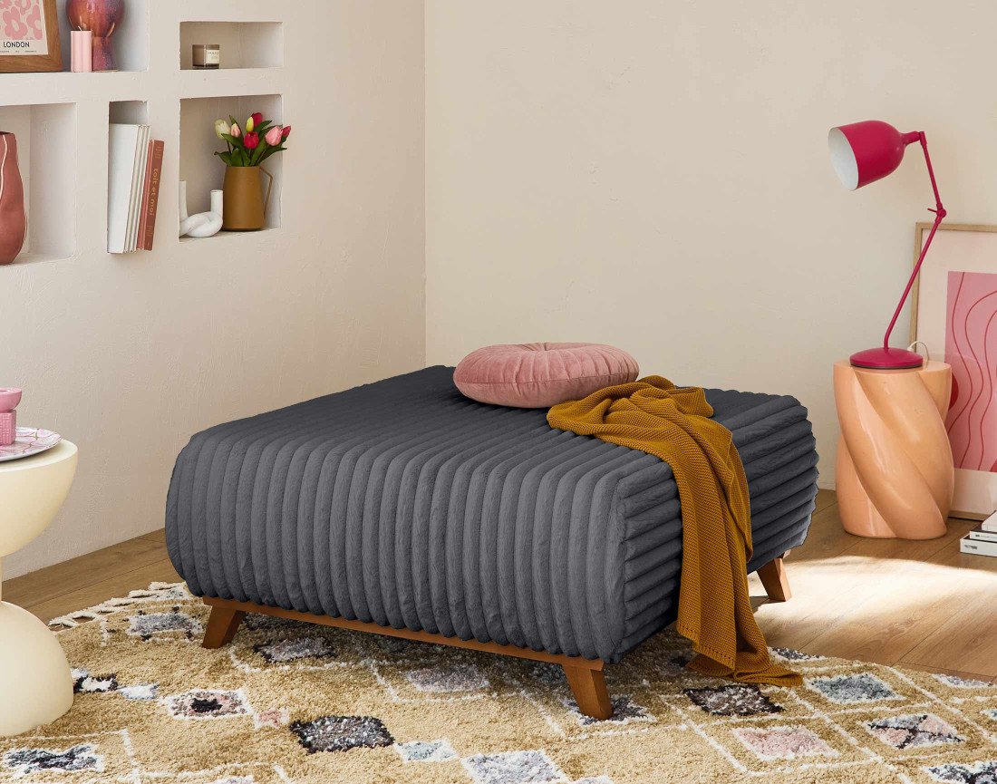 Pouf modulable 95 cm en fausse fourrure côtelée Cristal