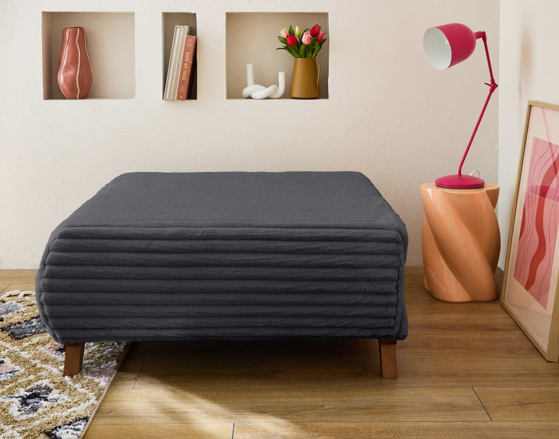 Pouf modulable 95 cm en fausse fourrure côtelée Cristal