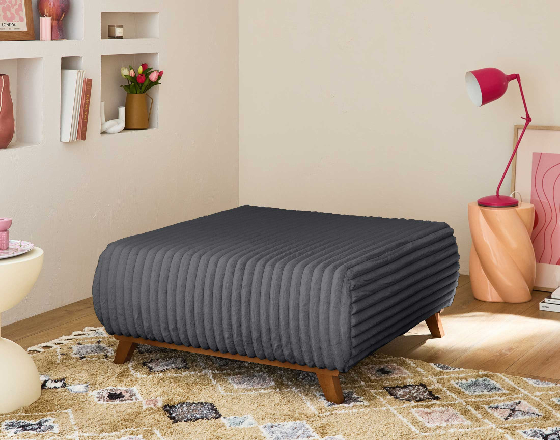 Pouf modulable 95 cm en fausse fourrure côtelée Cristal