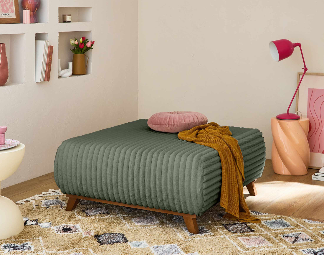 Pouf modulable 95 cm en fausse fourrure côtelée Cristal