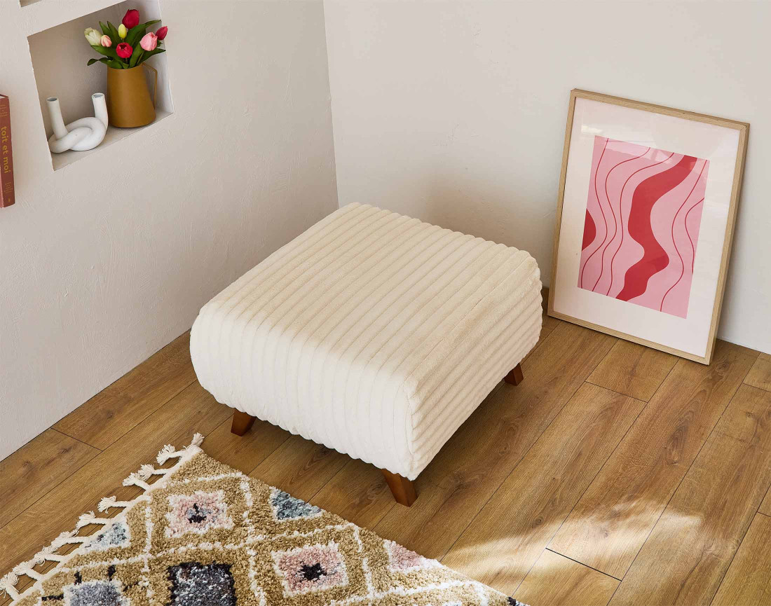 Pouf modulable 65 cm en fausse fourrure côtelée Cristal