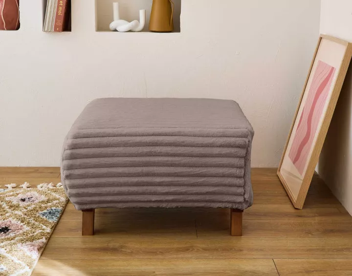 Pouf modulable 65 cm en fausse fourrure côtelée Cristal