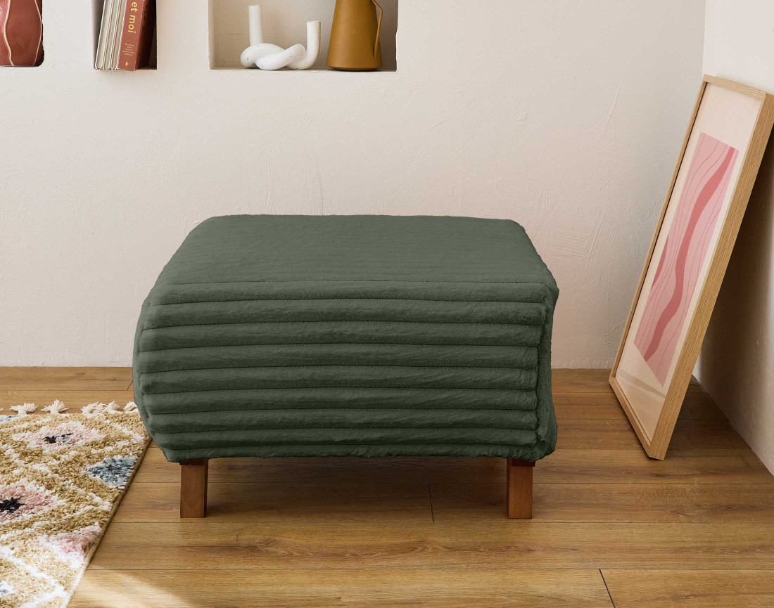 Pouf modulable 65 cm en fausse fourrure côtelée Cristal