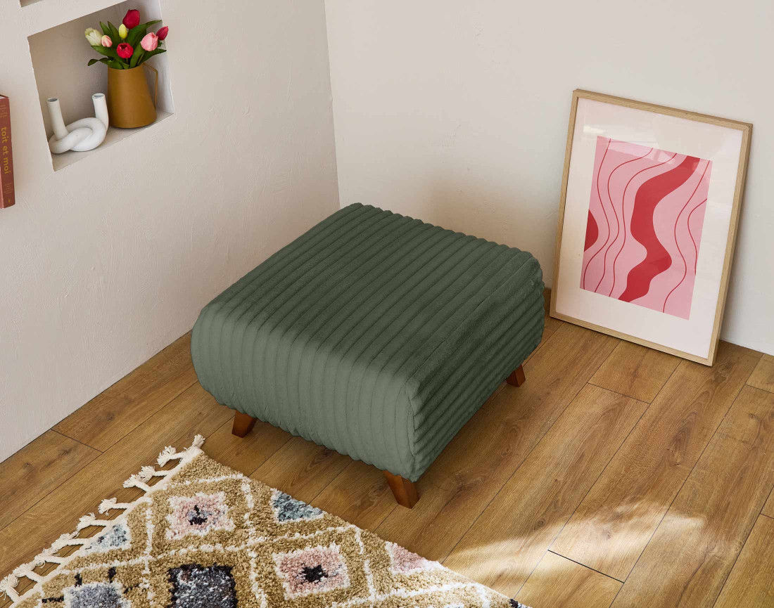 Pouf modulable 65 cm en fausse fourrure côtelée Cristal