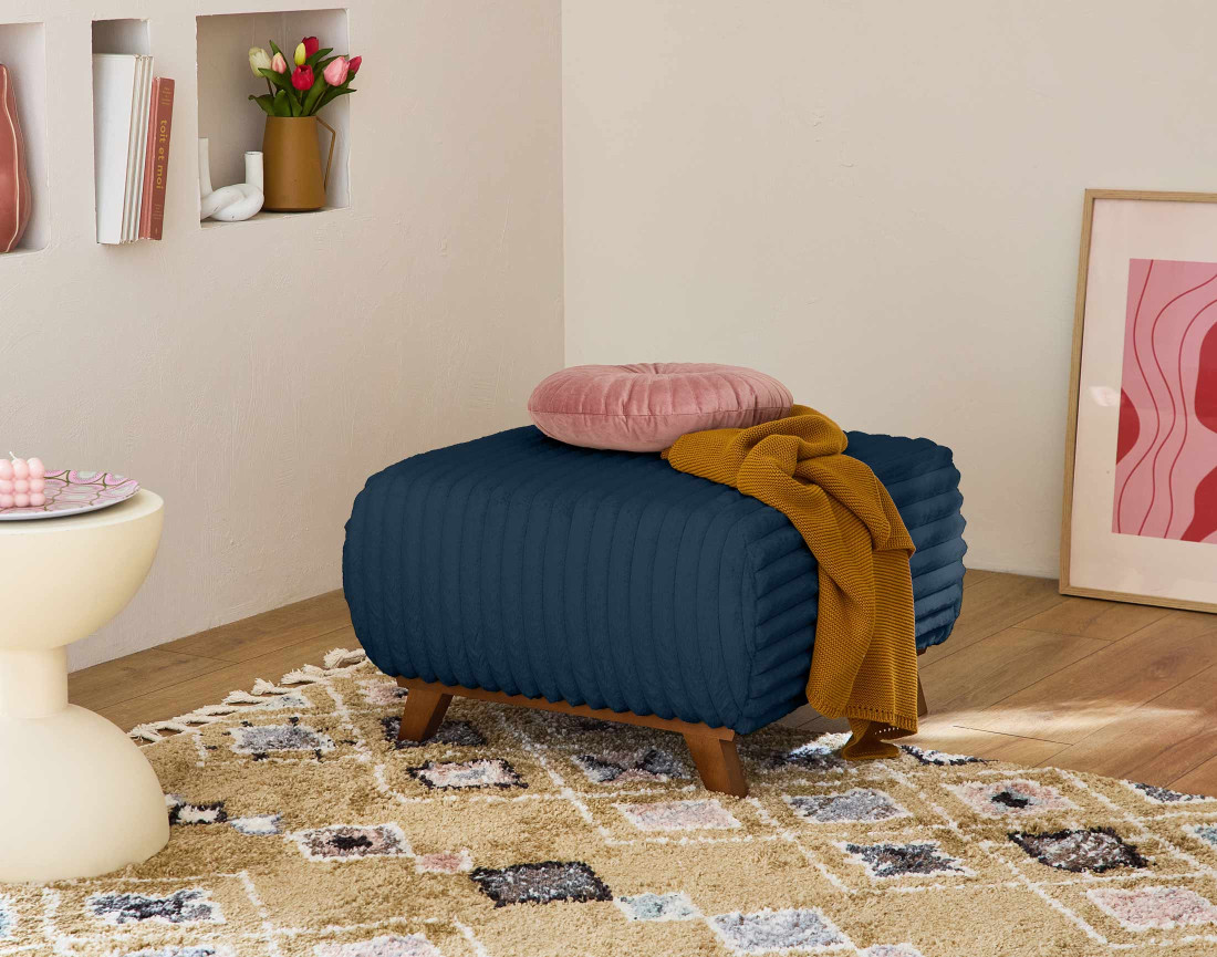 Pouf modulable 65 cm en fausse fourrure côtelée Cristal
